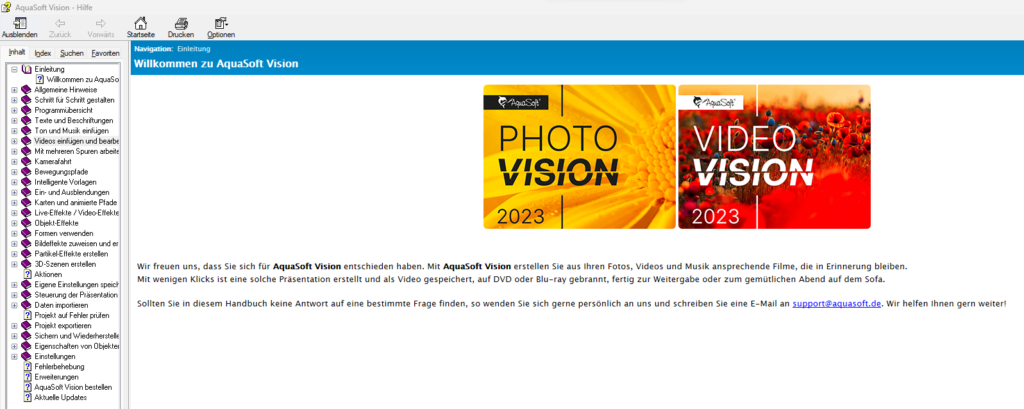 AquaSoft Video Vision 2023 Hilfe
