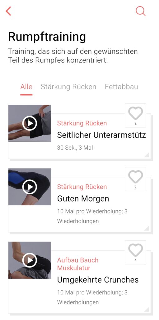 Sportübungen in der App