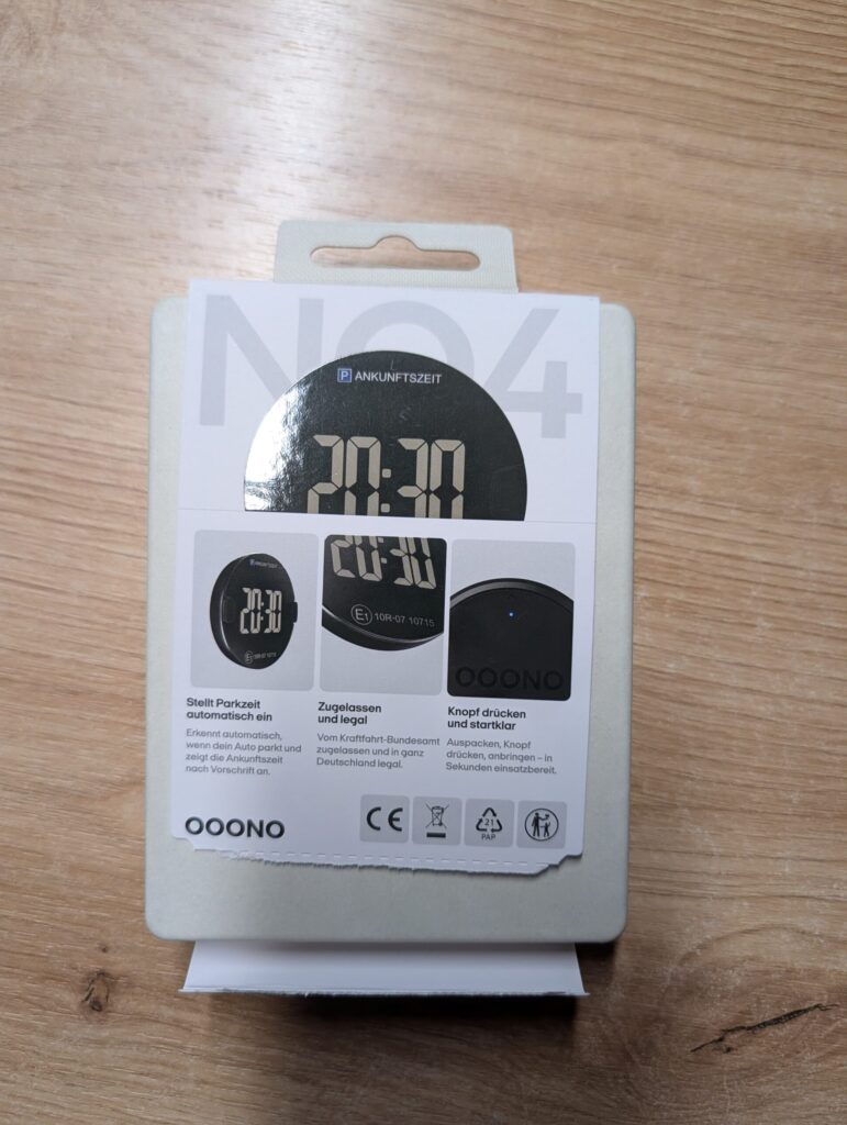 Verpackung der elektronischen Parkscheibe Back