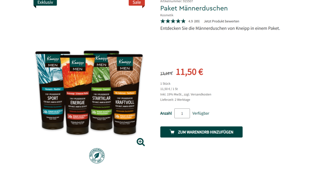 Angebot Männersduschen Kneipp