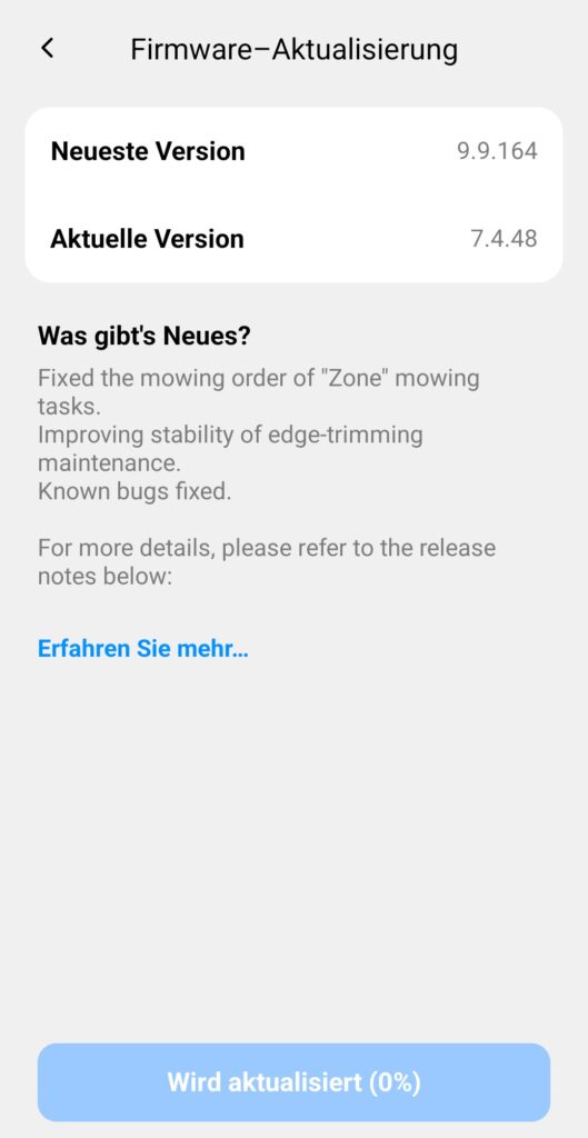 OTA Update des KI Rasenmähroboters abgeschlossen