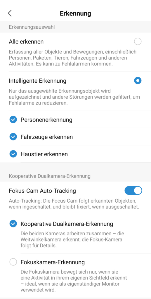 Einstellen der KI-Funktionen in der App der T2