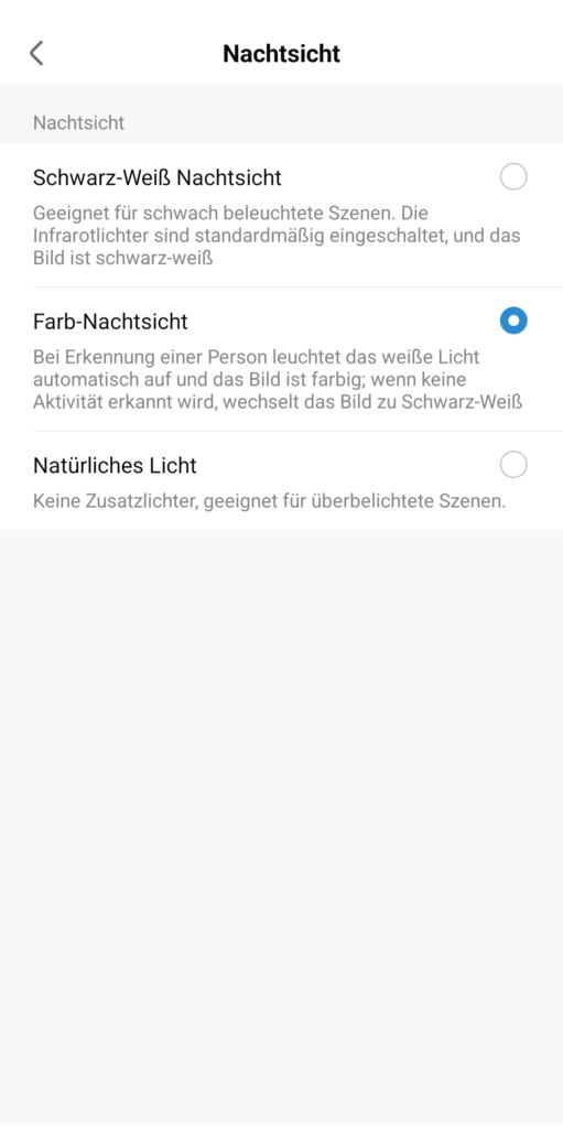 Nachtsichtfunktionen können eingestellt und angepasst werden
