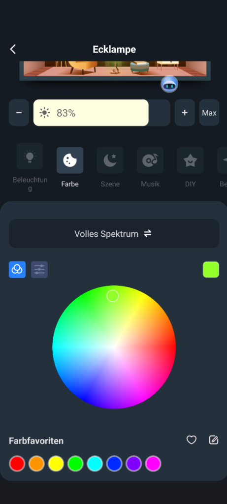 Auswahl der Farbe in der App