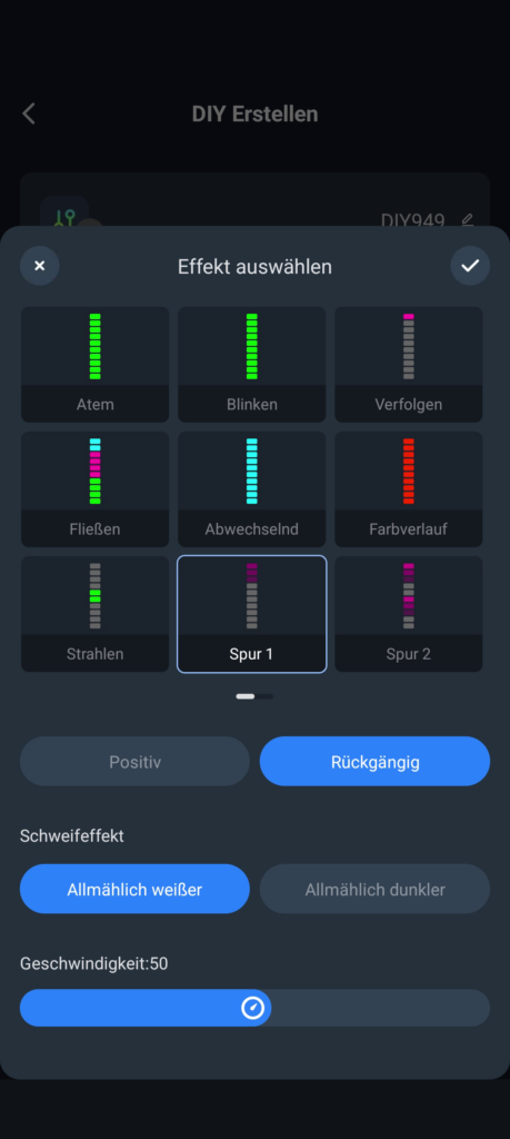 Lichtmodi zur Auswahl in der App