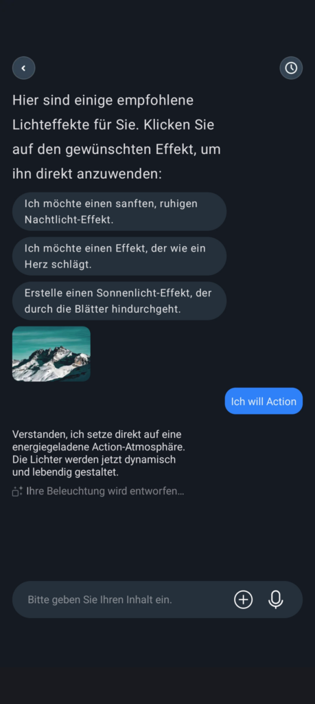 Lichtsequenzen erstell die KI aus Bild und Text