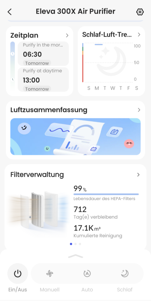 Filterzustand wird live in der APP angezeigt
