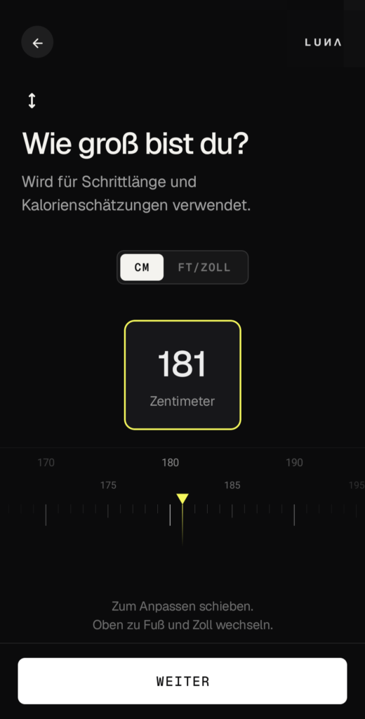 Einstellen der Körpergröße